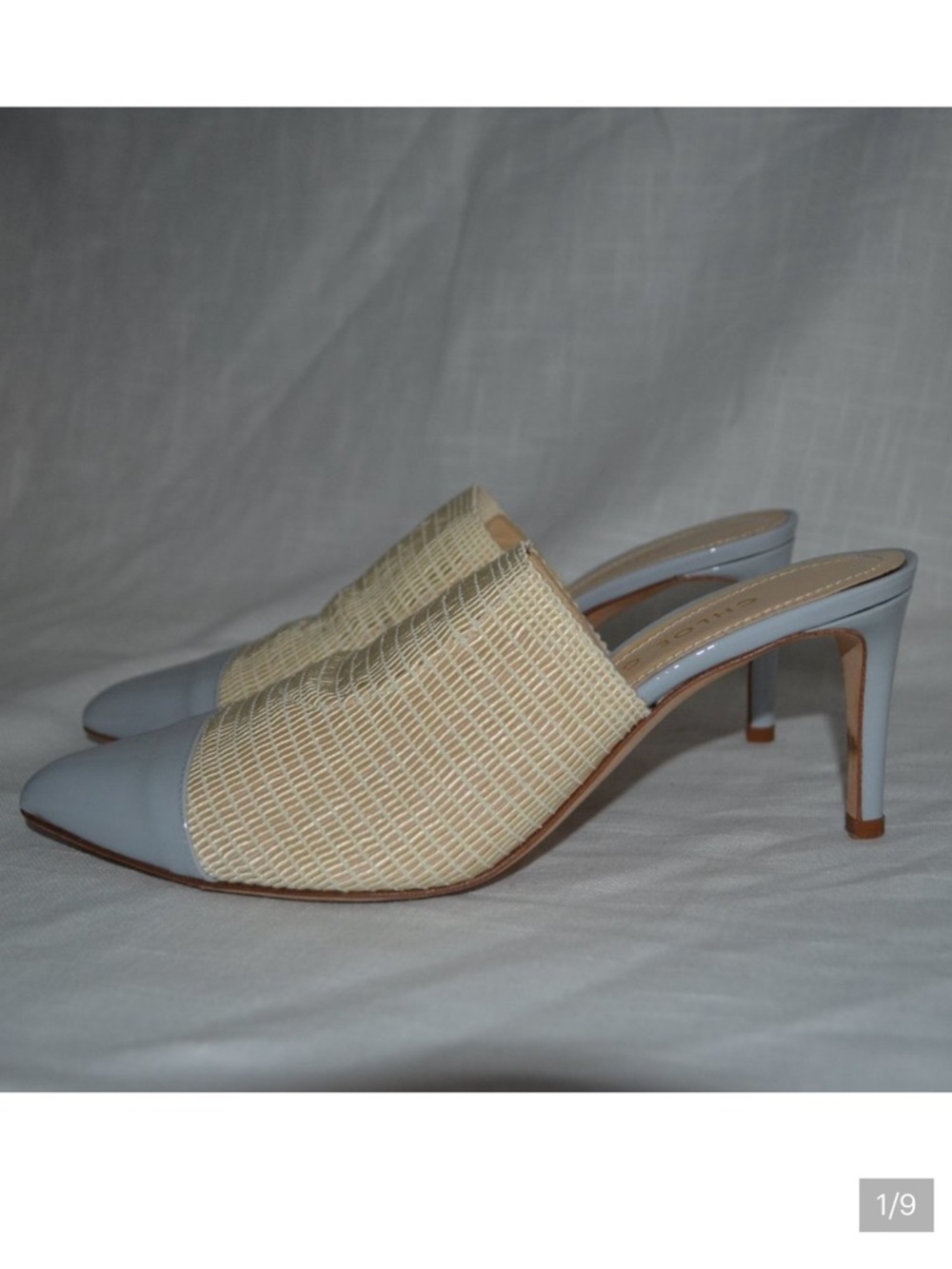 $485 Sz 37.5 7 Chloe Gosselin Blue Patent Cap Toe Slip On Mules